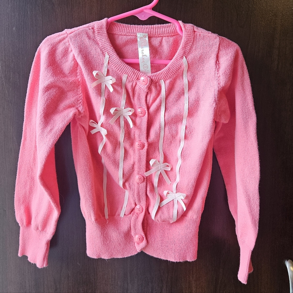 Cherokee Pink Button Down Sweater with Bow Details